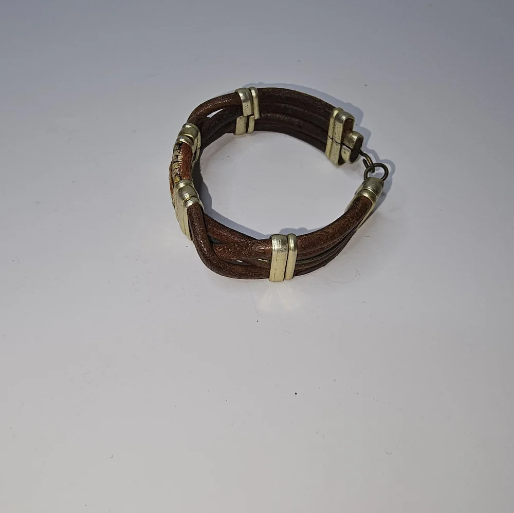 Boho Brown Leather Bracelet with Gold Hardware Accents